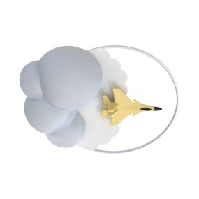 Zuma Line Fighter Jet - plafondlamp met afstandsbediening - 46 x 56 x 16 cm - 37W LED incl. - wit met goud