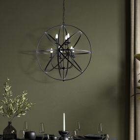 Searchlight Orbit - hanglamp - Ø  80 x 200 cm - mat zwart