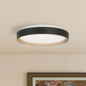 Searchlight Sorrento - plafondlamp met afstandsbediening - Ø 38 x 8 cm - 24W dimbare LED incl. - zwart en hout effect