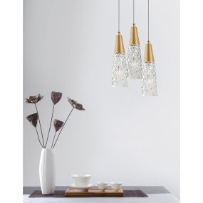 Nova Luce Kovac - hanglamp - Ø 25 x 180 cm - geborsteld goud en transparant