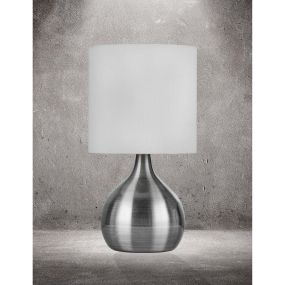 Searchlight Touch - tafellamp - 29 cm - 3 stappen dimbaar - wit en satijn zilver