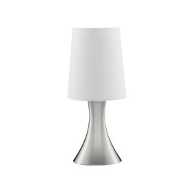 Searchlight Touch - tafellamp - 29,5 cm - 3 stappen dimbaar - satijn zilver en wit