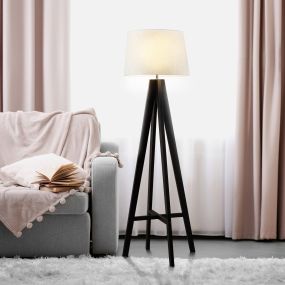 Searchlight Easel - staanlamp - 148 cm - donker hout en crème linnen