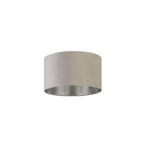 Searchlight Drum Shade - lampenkap - Ø 38 x 22 cm - lichtgrijs en geborsteld zilver