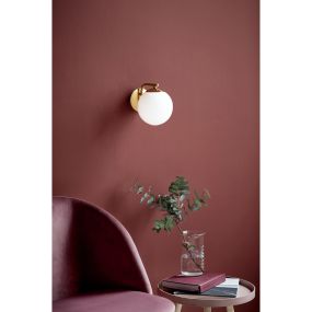 Nordlux Grant 15 - wandverlichting met schakelaar - 14,5 x 16,4 cm - messing en opaal wit