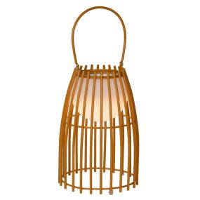 Lucide Fjara - oplaadbare buiten tafellamp - 17 x 17,5 x 25 cm - 0,3W LED incl. - IP44 - bruin