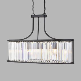 Searchlight Victoria - hanglamp - 78 x 30 x 150 cm - mat zwart en transparant
