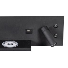 ETH Nighty Right - wandverlichting met  dubbele schakelaar en USB en draadloos opladen - 30 x 12 cm - 7W LED incl. - zwart