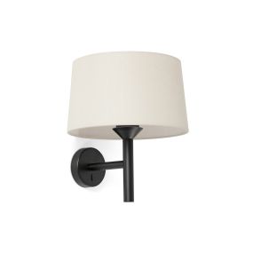 Faro Windsor - wandverlichting - Ø 29 x 39,2 x 26,5 cm - mat zwart en linnen