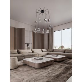 Nova Luce Aelia - hanglamp - Ø 82 x 145 cm - 36W dimbare LED incl. - mat zwart en rokerig grijs