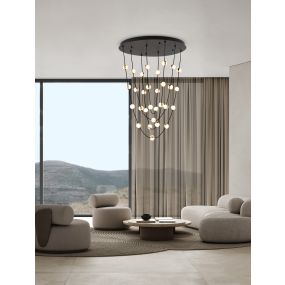 Nova Luce Alcinoe - hanglamp - Ø 84 x 120 cm - 102W dimbare LED incl. - mat zwart en goud