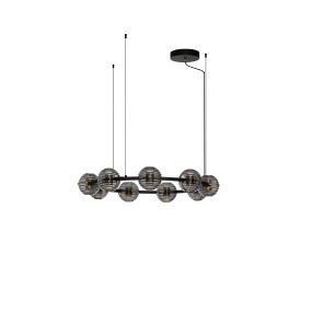 Nova Luce Las - hanglamp - Ø 91 x 160 cm - 91W dimbare LED incl. - zandzwart, goud en rokerig grijs