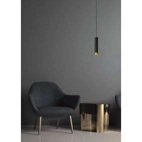 Lucide Floris - hanglamp - Ø 5,9 x 182 cm - zwart en messing