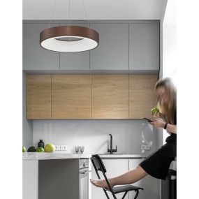 Nova Luce Rando Thin - hanglamp - Ø 38 x 120 cm - 30W dimbare LED incl. - geborstelde koffie