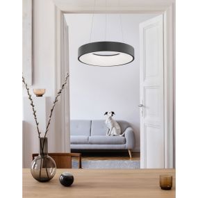 Nova Luce Rando Thin - hanglamp - Ø 38 x 120 cm - 30W dimbare LED incl. - zand zwart