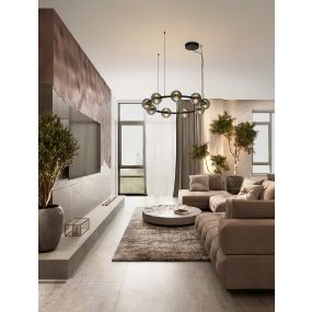 Nova Luce Las - hanglamp - Ø 91 x 160 cm - 91W dimbare LED incl. - zandzwart, goud en rokerig grijs