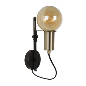 Lucide Malcolm - wandverlichting - 10 x 19 x 28 cm - zwart en messing