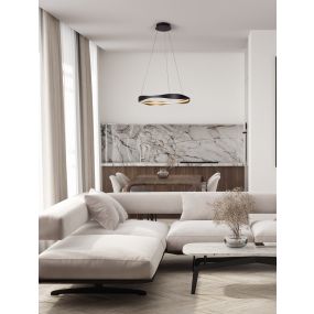 Nova Luce Dobi - hanglamp - Ø 60 x 120 cm - 32W dimbare LED incl. - zandzwart en goud