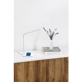 Faro Anouk - tafellamp - 13,5 x 35 x 40 cm -  met draadloze lader - 8W dimbare dim to warm LED incl. - wit
