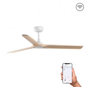 Faro Heywood M - plafondventilator - Ø 132 x 190 cm - 6 snelheden - incl. afstandsbediening - slimme ventilator optie - wit en hout 