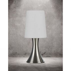 Searchlight Touch - tafellamp - 29,5 cm - 3 stappen dimbaar - satijn zilver en wit
