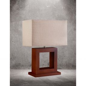 Searchlight Calven - tafellamp - 31 x 18 x 42 cm - donker hout en beige
