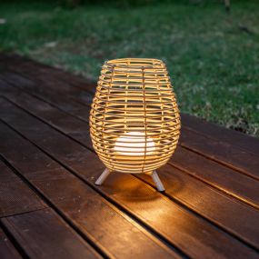 New Garden Bossa 30 -  tafellamp met draagbare oplaadbare lichtbron en afstandsbediening - Ø 22,5 x 32,5cm - 9W LED incl. - IP54 - rotan