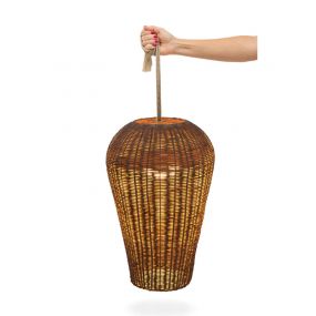 New Garden Saona - hanglamp met oplaadbare lichtbron en afstandsbediening - 9W dimbare LED incl. - Ø31 x 349 cm - IP54 - bruin