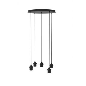Artdelight - hanglamp 5L excl. lampenkappen  - Ø 50 x 3 cm - zwart
