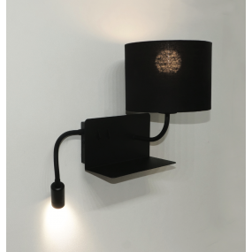Artdelight Logan - wandverlichting met links georiënteerde leeslamp - 22 x 15 x 20 cm - E27 + 3W LED incl. zwart