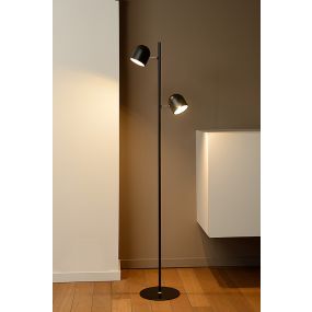 Lucide Skanska - staanlamp - 32 x 23 x 141 cm - 2 x 5W dimbare LED incl. - zwart