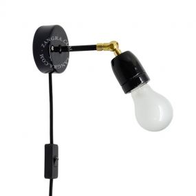 Zangra Puur Porselein - wandlamp met schakelaar - 23,5 cm - zwart en messing