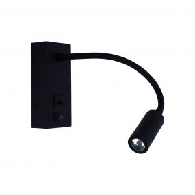 Artdelight Easy - wandverlichting met schakelaar en USB-poort - 6 x 32 x 14 cm - 3W LED incl. - zwart