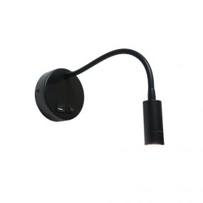 Artdelight Flex-USB - wandverlichting met schakelaar en USB-poort - Ø 11 x 34 cm - 3W LED incl. - zwart