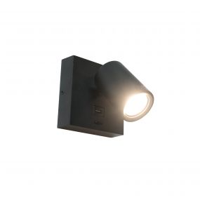 Artdelight Master - wandverlichting met schakelaar en USB-poort - 11,5 x 12,5 x 11,5 cm - 6W LED incl. - zwart
