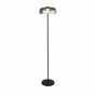 Searchlight Frisbee - staanlamp - 147 cm - 15W dimbare LED incl. - mat zwart en gerookt glas