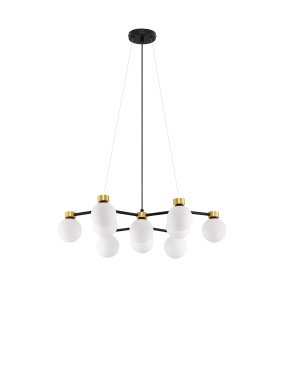 Nova Luce Ovalino - hanglamp - Ø 66 x 148 cm - satijn goud, mat zwart en wit opaal
