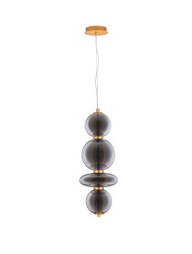 Nova Luce Navi - hanglamp - 17 x 22 x 200 cm - 20W LED incl. - messing goud en rookgrijs
