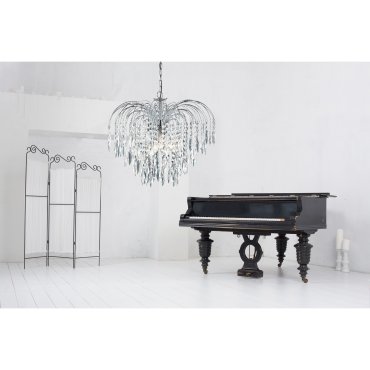 Searchlight Waterfall - hanglamp - Ø 53 x 98 cm - chroom en transparant