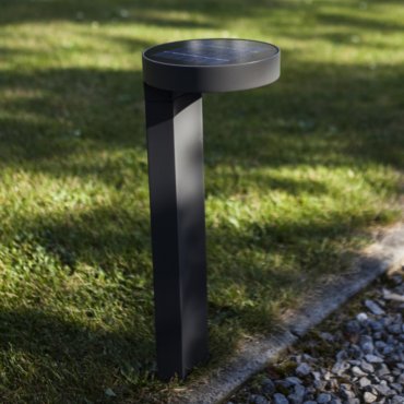 Lutec Diso - tuinpaal met sensor op zonne-energie - 17 x 17 x 45 cm - 2W LED incl. - IP44 - donkergrijs
