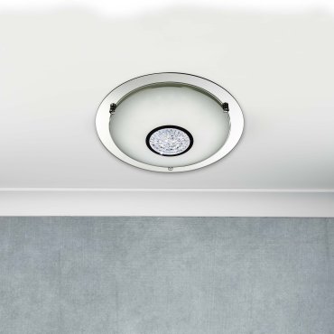 Searchlight Bathroom - plafondlamp badkamer - Ø 42 x 9 cm - 18W LED incl. - IP44 - chroom