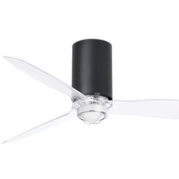 Faro Mini Tube - plafondventilator met licht en afstandsbediening - Ø 128 cm - 17W LED incl. - mat zwart en transparant