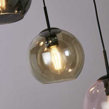 Searchlight Mardi Gras II - hanglamp - Ø 51 x 120 cm - mat zwart en gekleurd glas