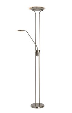 Lucide Champion - staanlamp - Ø 25,4 x 180 cm - 20W + 4W dimbare LED incl. - mat chroom