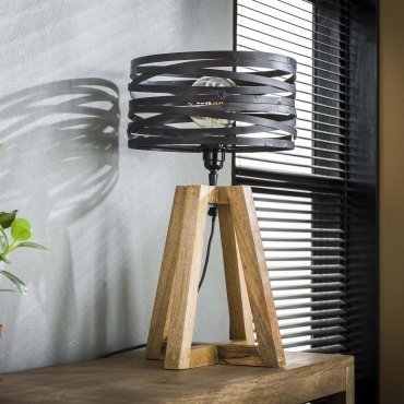 Vico Twisted Wood - tafellamp - Ø 29 x 50 cm - leigrijs
