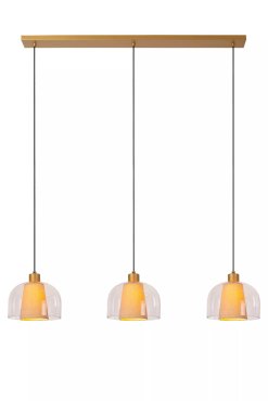 Lucide Gunhild 3L - hanglamp - 122 x 24 x 146,6 cm - beige/goud/transparant