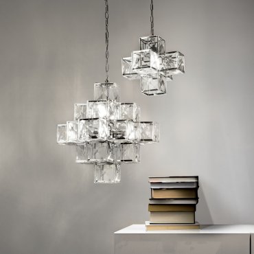 Searchlight Glacier - hanglamp - 34,5 x 34,5 x 81 cm - chroom