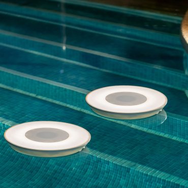 New Garden Play Disk - buiten zwembadverlichting en speaker - met magnetisch oplaadbare batterij en afstandsbediening - RGB + W (2700K) - Ø 39 x 6 cm - IP67 - wit