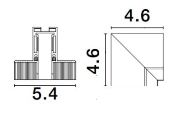 Nova Luce Ultra Slim - trimless inbouw magnetische rail met 1cm diepe vleugels - verticale 90 graden connector - 4,6 x 4,6 cm - zwart