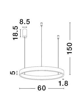 Nova Luce Elowen - hanglamp - Ø 60 x 150 cm - 60W dimbare LED incl. - zilver